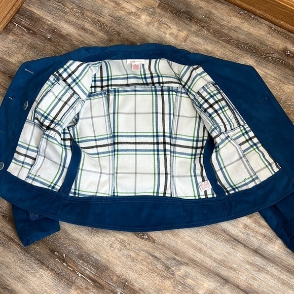 Nine and Company Faux Suede Teal Jacket Coat Plaid Flannel Liner size Medium - Picture 13 of 16
